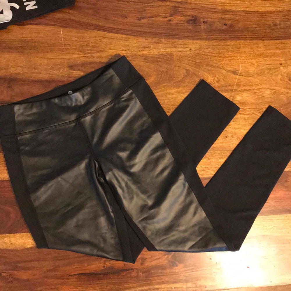 90 degree faux leather front panel leggings